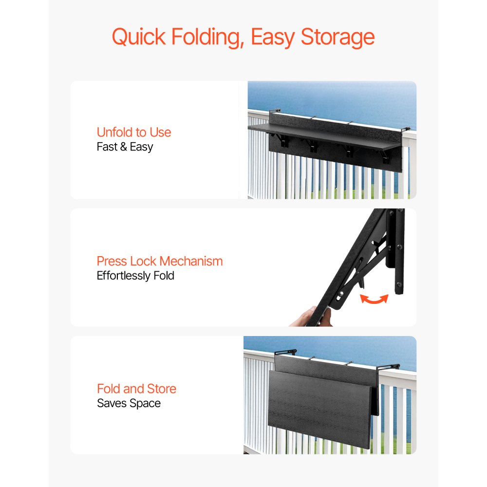 Balcony Hanging Table 12 x 48 in Patio Railing Bar Table Foldable