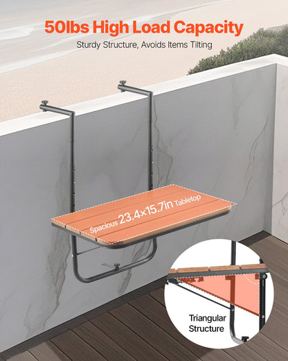 VEVOR Balcony Hanging Table 25 x 24 in Patio Railing Bar Table Adjusable