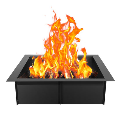 Square Steel Fire Pit Ring, 42x42 m, DIY Campfire, High-Temp Coating, Black