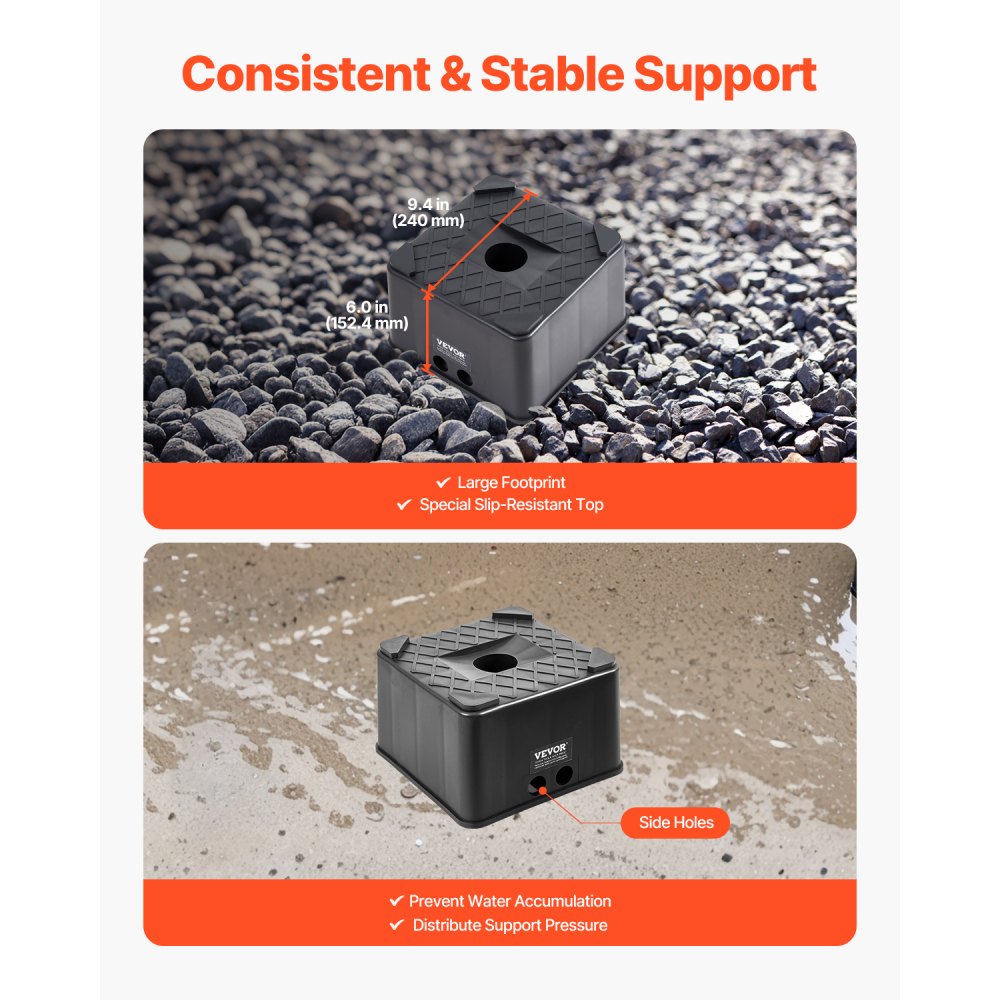 Trailer Jack Block, 6" High Heavy Duty RV Leveling Block with 6000 lbs Capacity, RV Jack Stand, Motorcycle Stand, Stool, Camper Accessories for Travel Trailers, 5th Wheels Class A/C Motorhomes