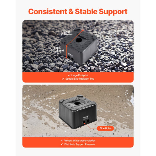 Trailer Jack Block, 6" High Heavy Duty RV Leveling Block with 6000 lbs Capacity, RV Jack Stand, Motorcycle Stand, Stool,