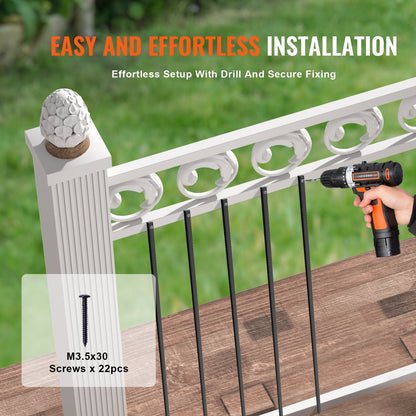 Satin Black Aluminum Banister Spindles - 1.1m x 13mm, 11 Pack with Screws