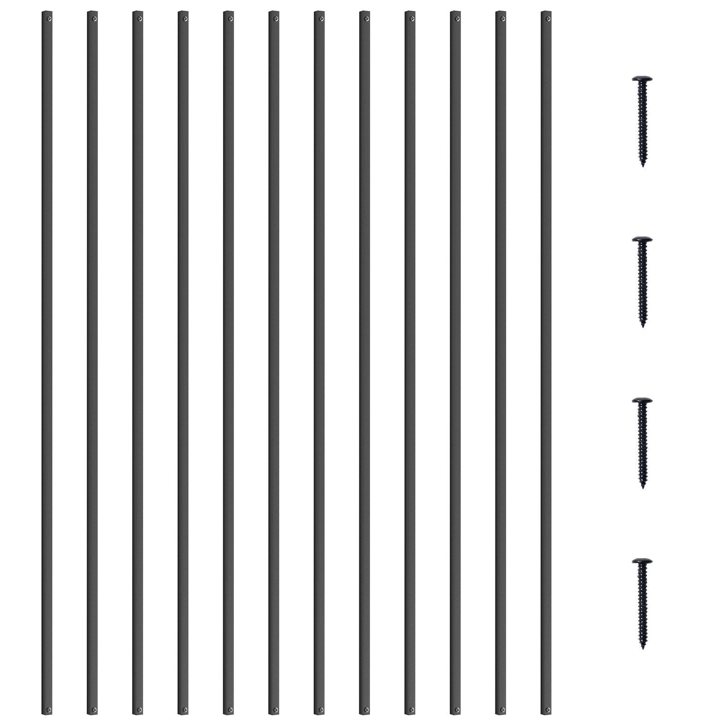 Satin Black Aluminum Banister Spindles - 1.1m x 13mm, 11 Pack with Screws