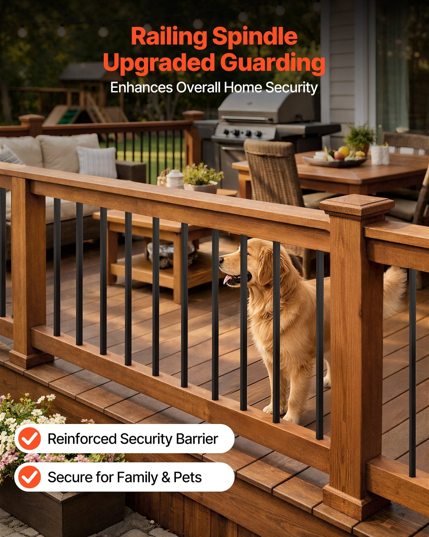 125 Pack Deck Balusters, 1.9 cm Square x 66.1 cm Long Aluminum Railing Spindles, Hollow Metal Decking Stair Balusters with Connectors, Screws, for Deck, Porch & Staircase Railing Fence, Black