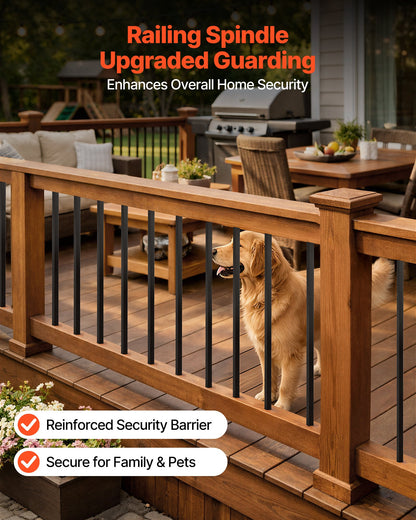 125 Pack Deck Balusters, 1.9 cm Square x 66.1 cm Long Aluminum Railing Spindles, Hollow Metal Decking Stair Balusters with Connectors, Screws, for Deck, Porch & Staircase Railing Fence, Black