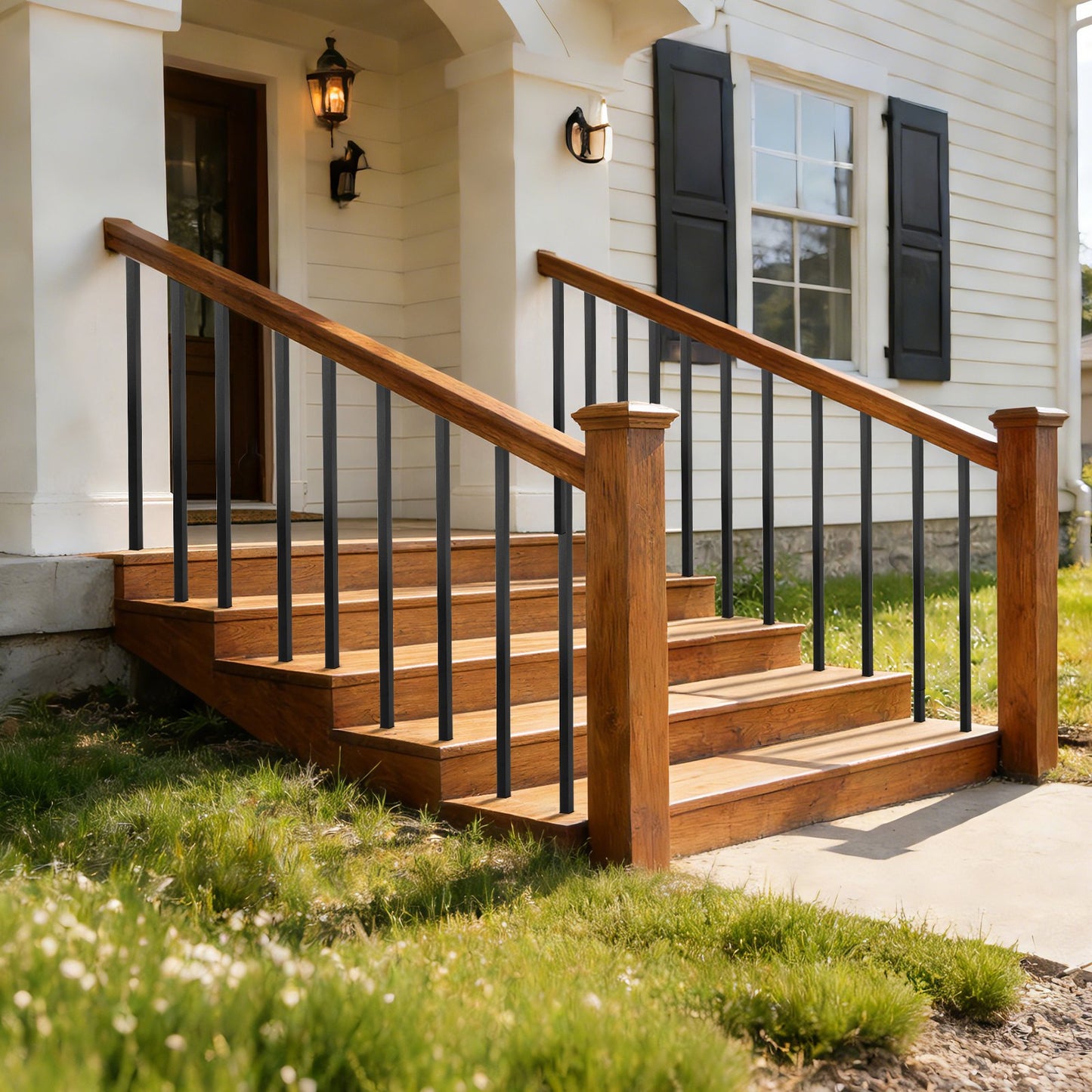 125 Pack Deck Balusters, 1.9 cm Square x 66.1 cm Long Aluminum Railing Spindles, Hollow Metal Decking Stair Balusters with Connectors, Screws, for Deck, Porch & Staircase Railing Fence, Black