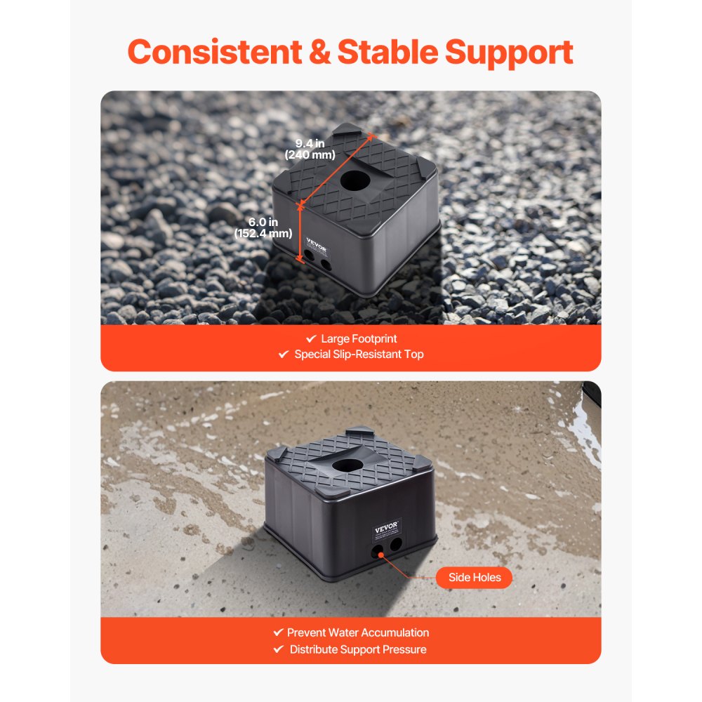 Trailer Jack Blocks, 6" High Heavy Duty RV Leveling Blocks, Each with 6000 lbs Capacity, as RV Jack Stand, Stool, Camper Accessories, for Travel Trailers, 5th Wheels Class A/C Motorhomes, 2 Pcs