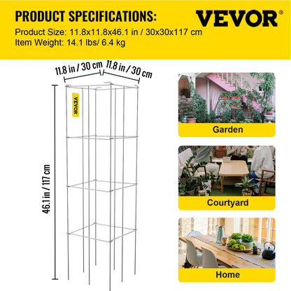 VEVOR Tomato Cages, 30 x 30 x 117 cm, 5 Packs Square Plant Support Cages, Silver