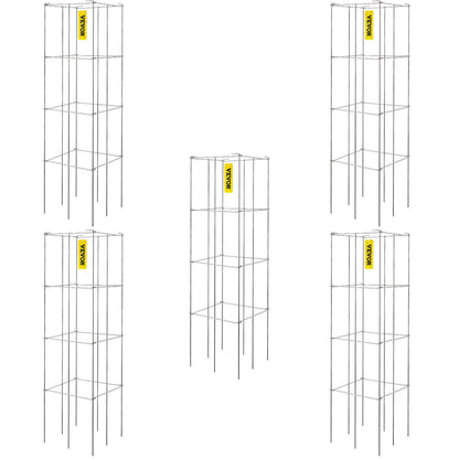 VEVOR Tomato Cages, 30 x 30 x 117 cm, 5 Packs Square Plant Support Cages, Silver