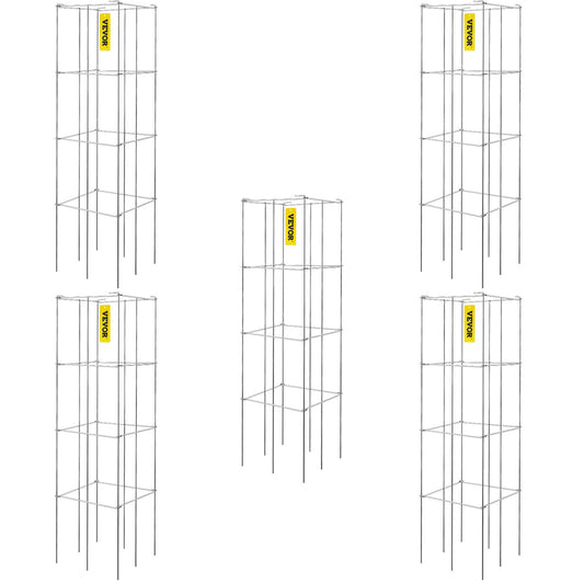 VEVOR Tomato Cages, 30 x 30 x 117 cm, 5 Packs Square Plant Support Cages, Silver