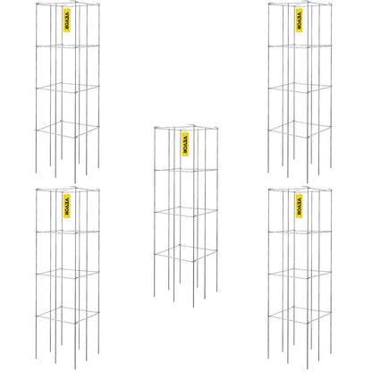 Square Plant Support Cages, 5-Pack, 30x30x117 cm, Silver, PVC-Coated Steel
