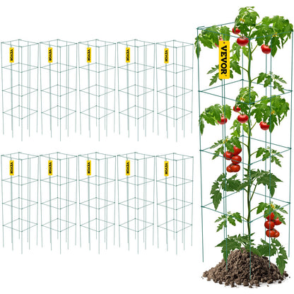 VEVOR Tomato Cages Plant Support Cage 10Pack Square Steel 3.8FT Green for Garden