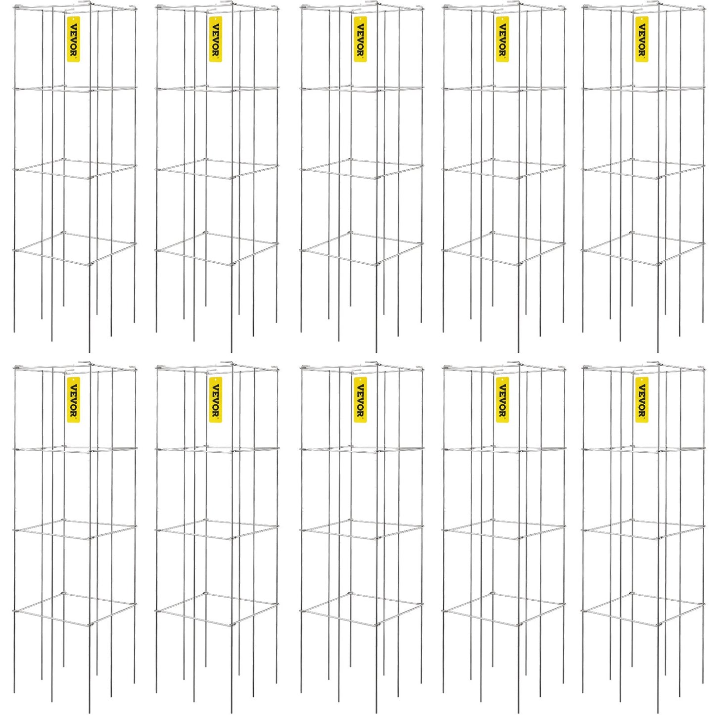 VEVOR Tomato Cages Plant Support Cages 10 Packs Square Steel 3.8 FT for Garden