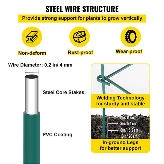 Pack of 5 Green Steel Tomato Cages, 0.3 x 0.3 x 1.17 m Plant Supports