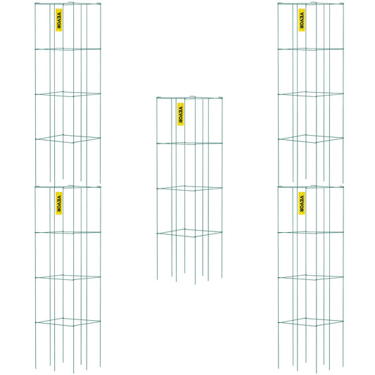 VEVOR Tomato Cages,  30 x 30 x 117 cm, 5 Packs Square Plant Support Cages, Green