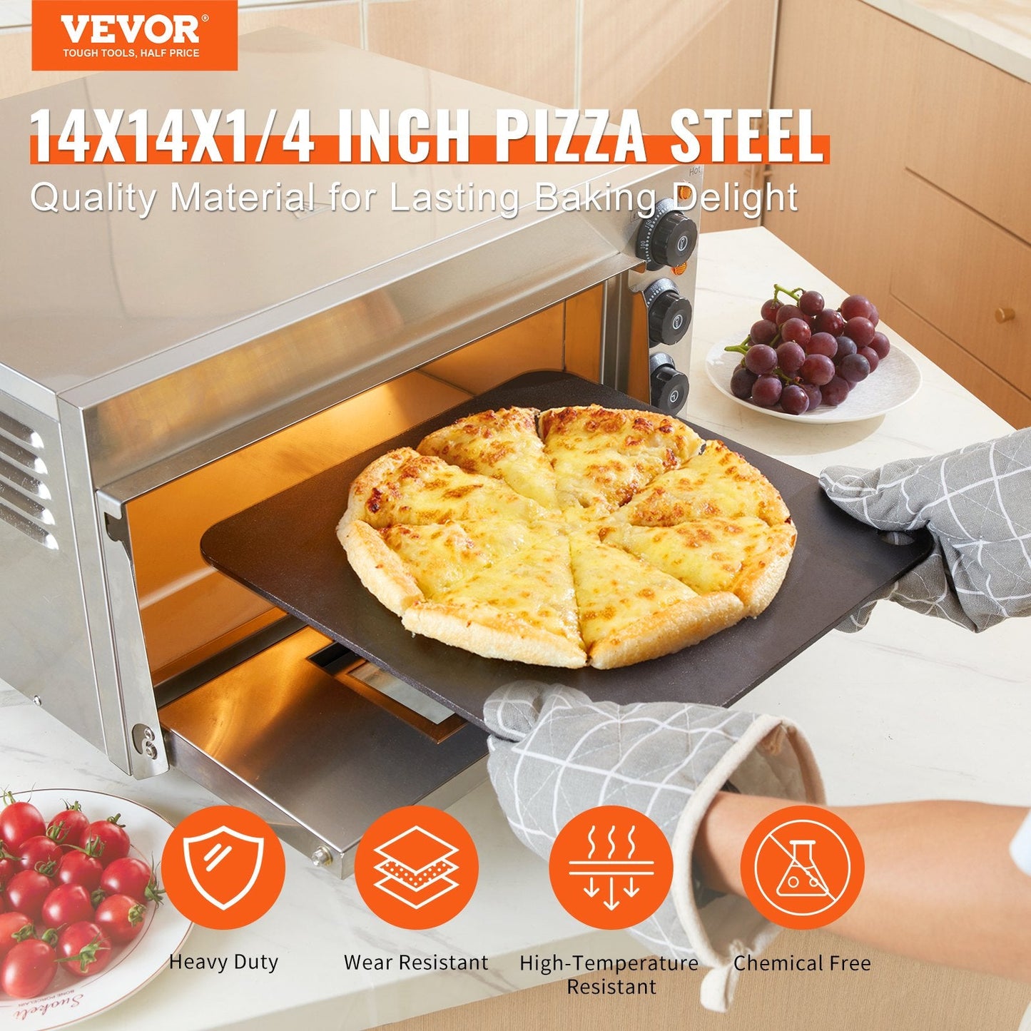 Carbon Steel Pizza Baking Stone, 355x355mm, Pre-Seasoned for Even Baking