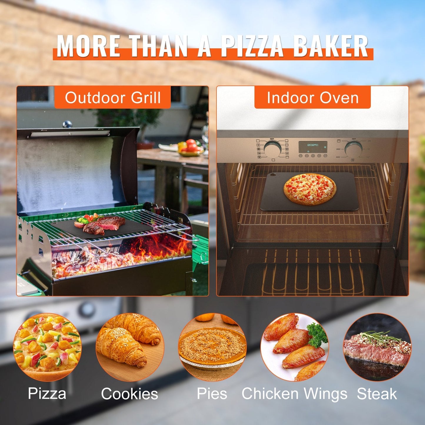 Carbon Steel Pizza Baking Stone, 355x355mm, Pre-Seasoned for Even Baking