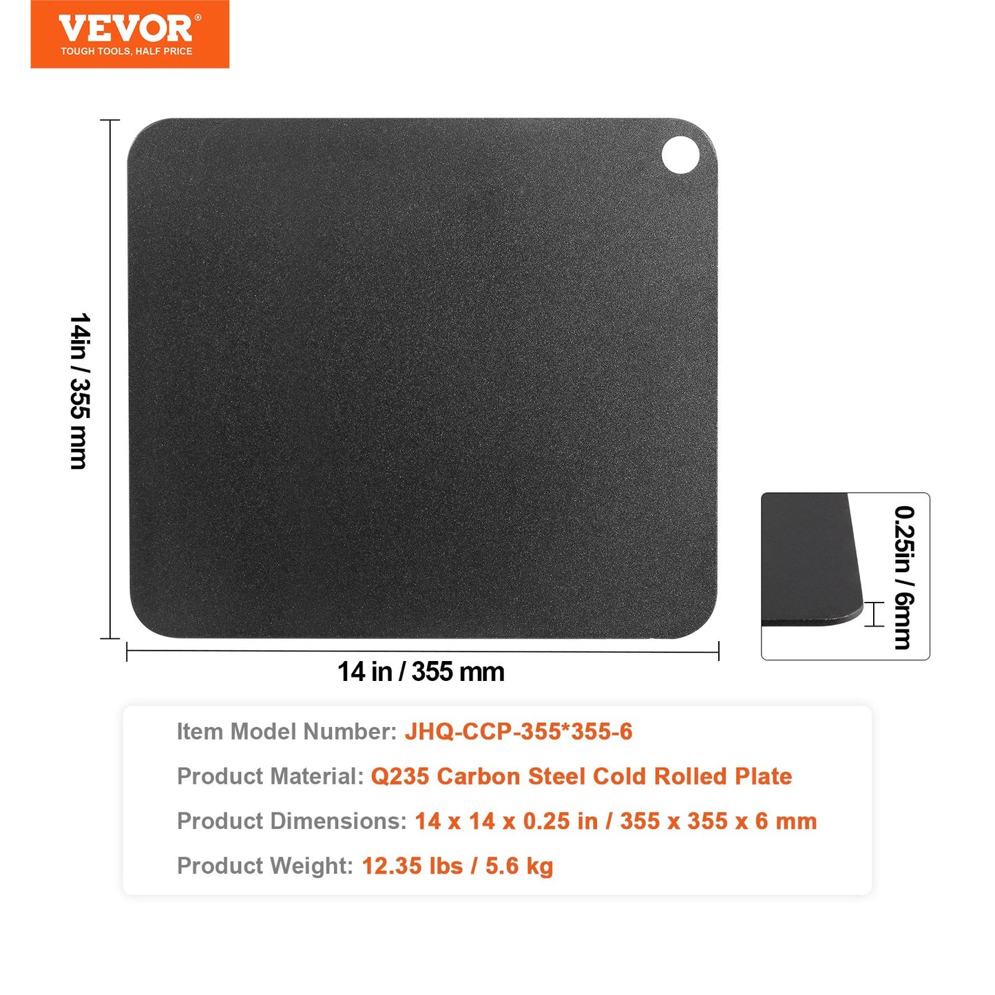 VEVOR Pizza Steel 14"x14"x1/4" Pre-Seasoned Carbon Steel Pizza Baking Stone