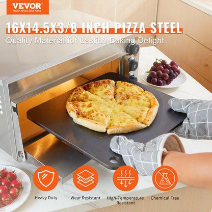 VEVOR Pizza Steel 16"x14.5"x3/8" Pre-Seasoned Carbon Steel Pizza Baking Stone