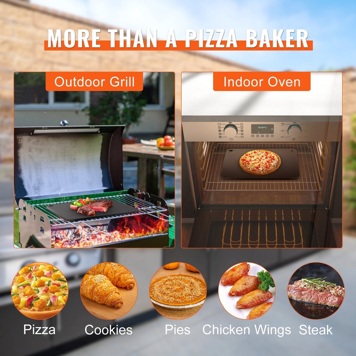 Pre-Seasoned Carbon Steel Pizza Baking Stone, 0.41m x 0.37m, 6.6 kg