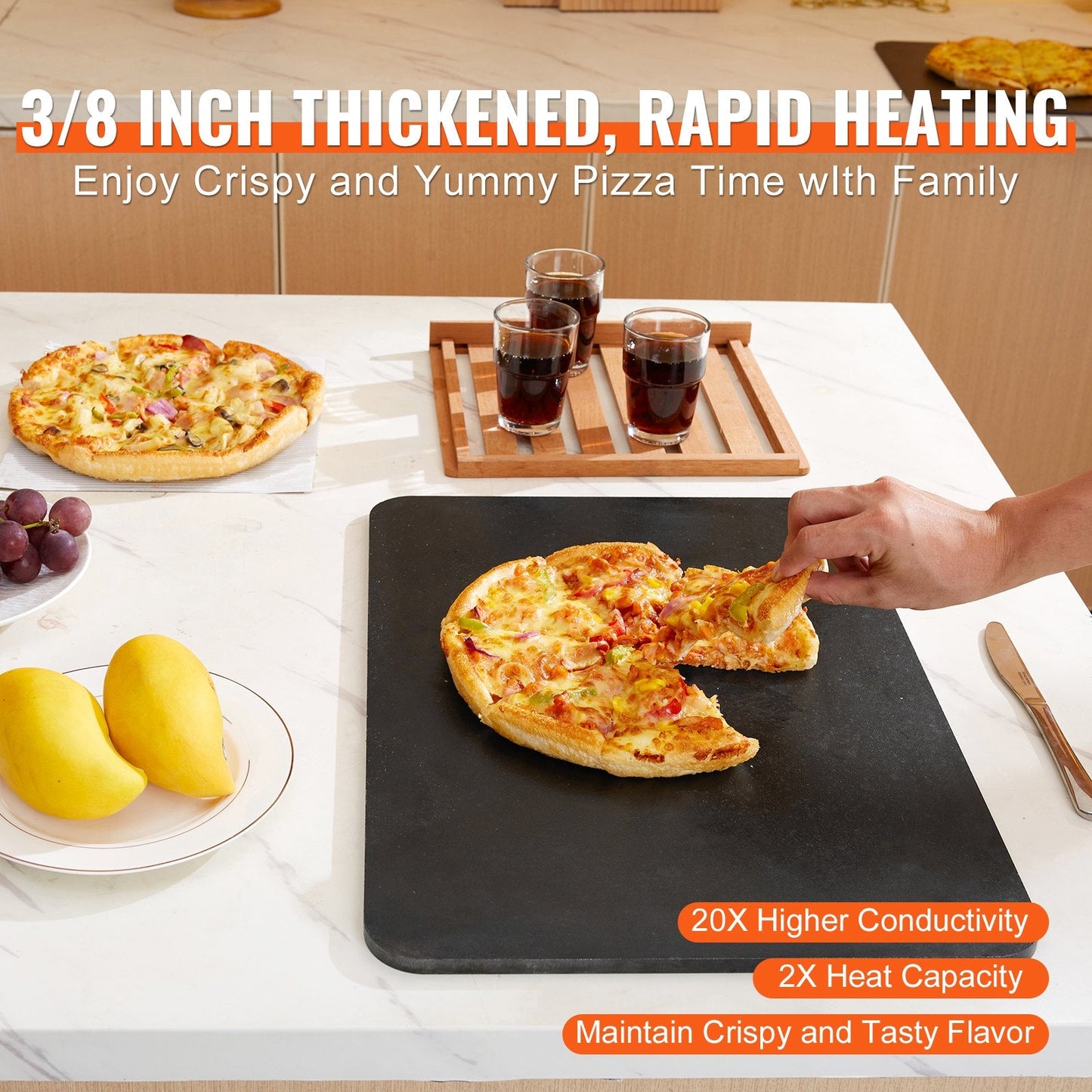 Pre-Seasoned Carbon Steel Pizza Stone - 0.5m x 0.35m, 13.2 kg