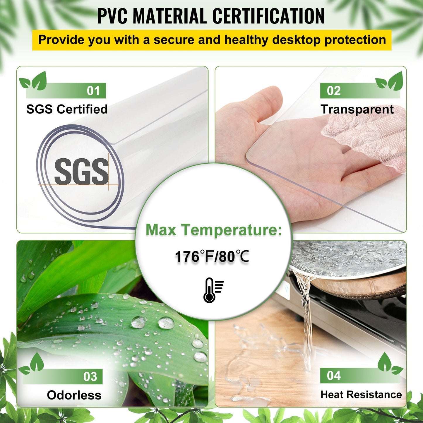 Clear PVC Table Protector, 0.9 x 1.5 m Rectangle, 1.5 mm Thick, Waterproof Mat