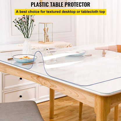 VEVOR Plastic Table Cover 40 x 80 Inch（101.6 x 203.2 cm）, 1.5 mm Thick Clear Table