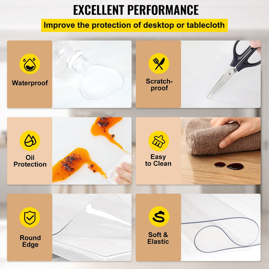 Clear PVC Table Cover, 0.9 x 1.5 m, 2 mm Thick, Waterproof and Easy to Clean