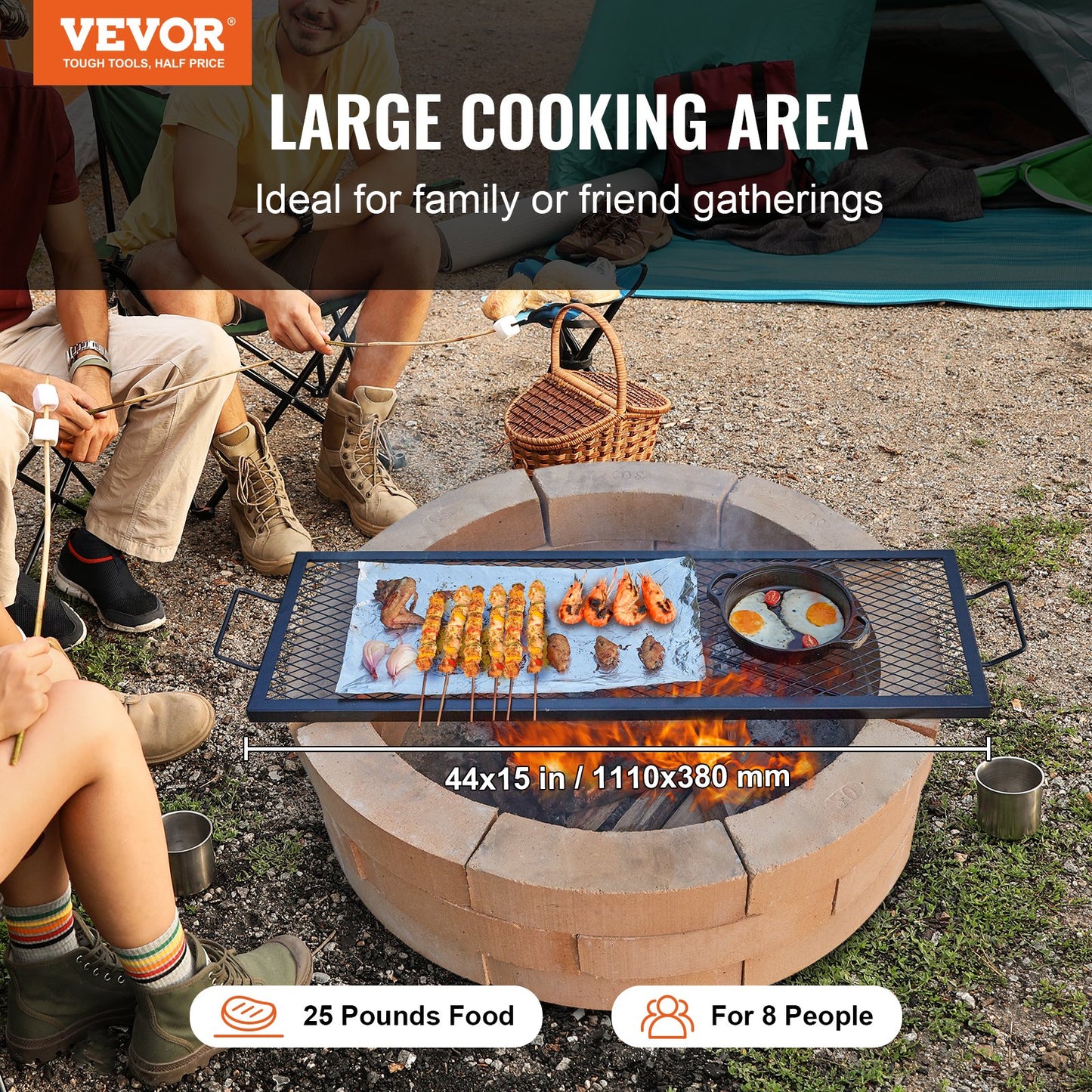 VEVOR X-Marks Fire Pit Grill Grate, Rectangle Cooking Grate, Heavy Duty Steel Campfire