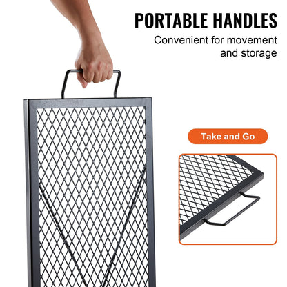 Heavy Duty Steel Campfire Grill Grate, 1.1m Portable BBQ Cooking Grid
