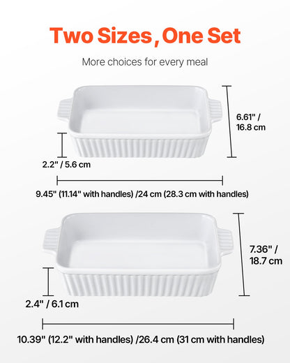 VEVOR Ceramic Baking Dish 2 Pieces Rectangular Bakeware Set Deep for Baking