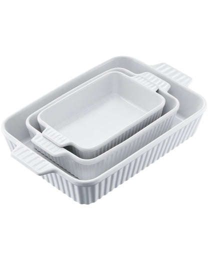 VEVOR Ceramic Baking Dish 3 Pieces Rectangular Bakeware Set Deep for Baking