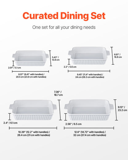 VEVOR Ceramic Baking Dish 4 Pieces Rectangular Bakeware Set Deep for Baking