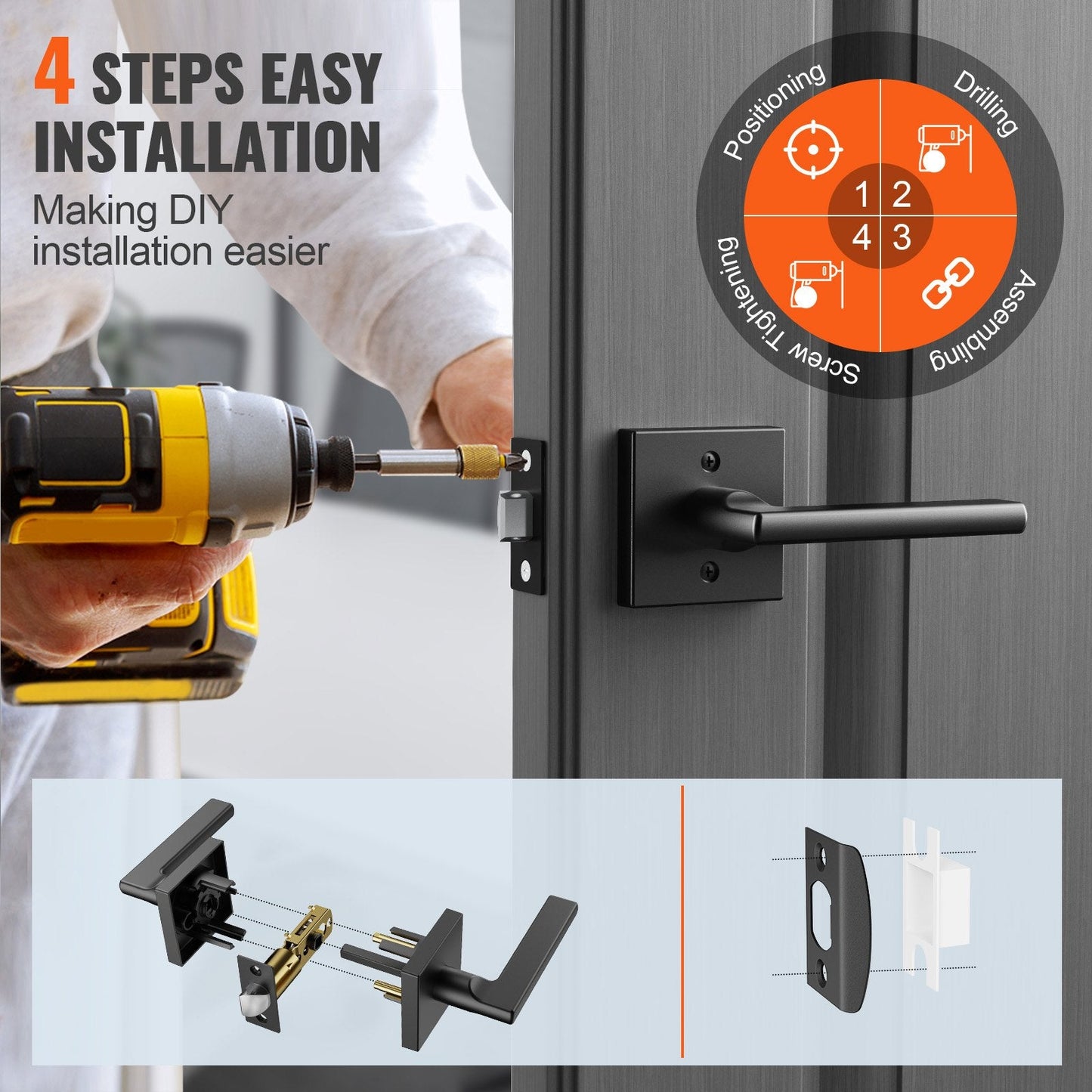 Matte Black Reversible Door Lever Handle, Non-Locking, 0.96 kg, 1 Pack