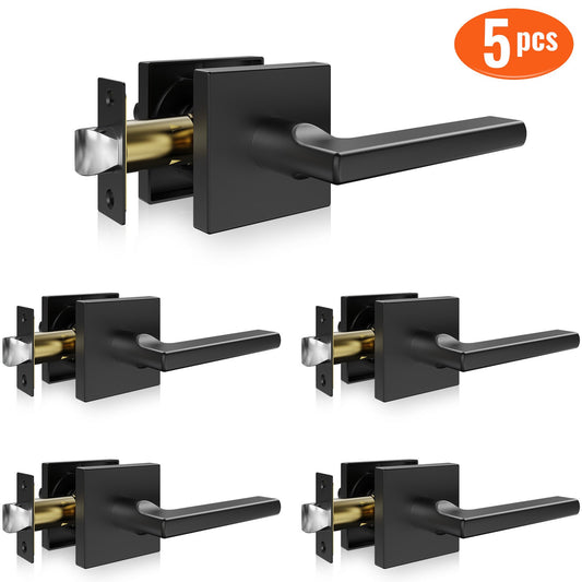 VEVOR Passage Door Handle, 5 Pack Matte Black Door Lever, Left or Right Handing