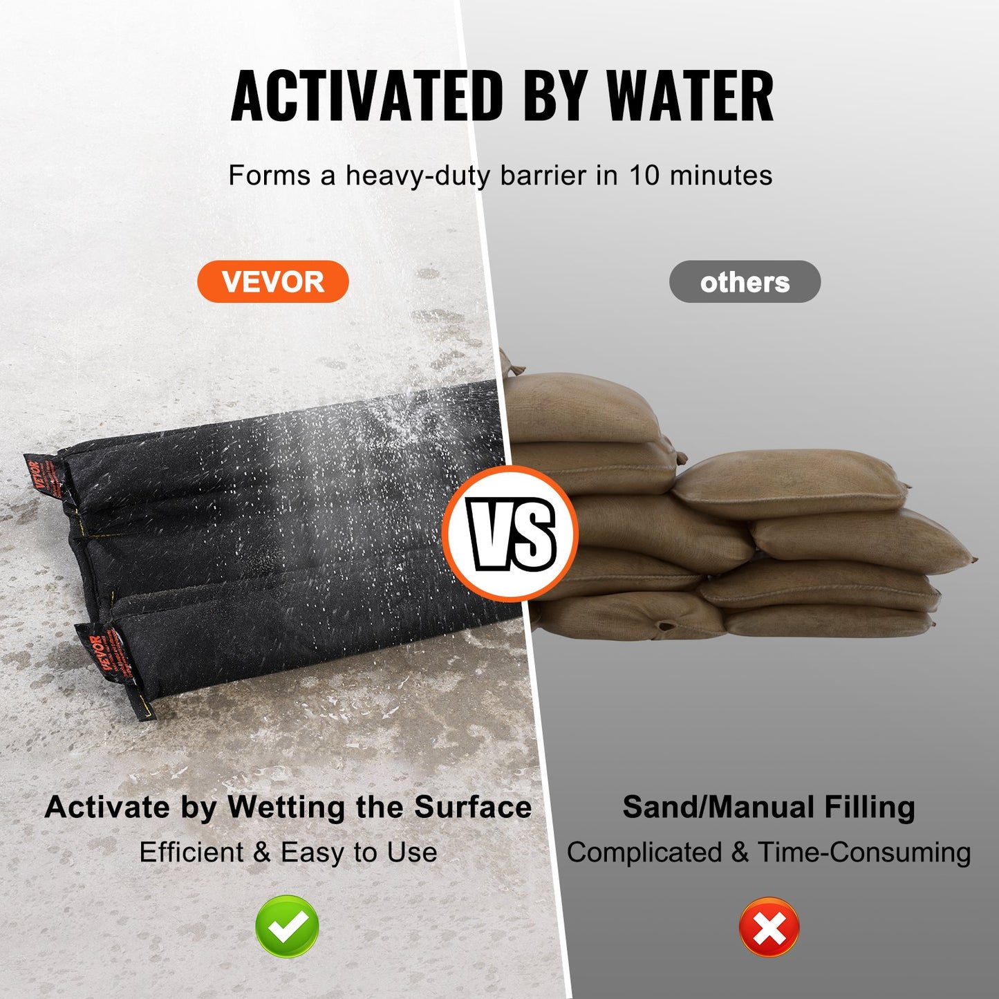 VEVOR Flood Barriers Water Flood Dam Bags 8 pcs 10ft x 6in Water Barriers