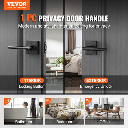 Matte Black Privacy Door Handle with Keyless Lock, Reversible for Bedroom/Bathroom