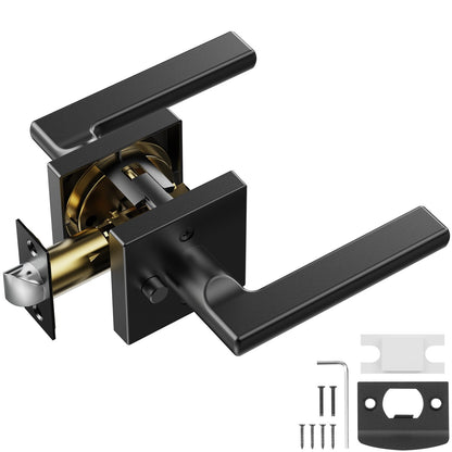 Matte Black Privacy Door Handle with Keyless Lock, Reversible for Bedroom/Bathroom