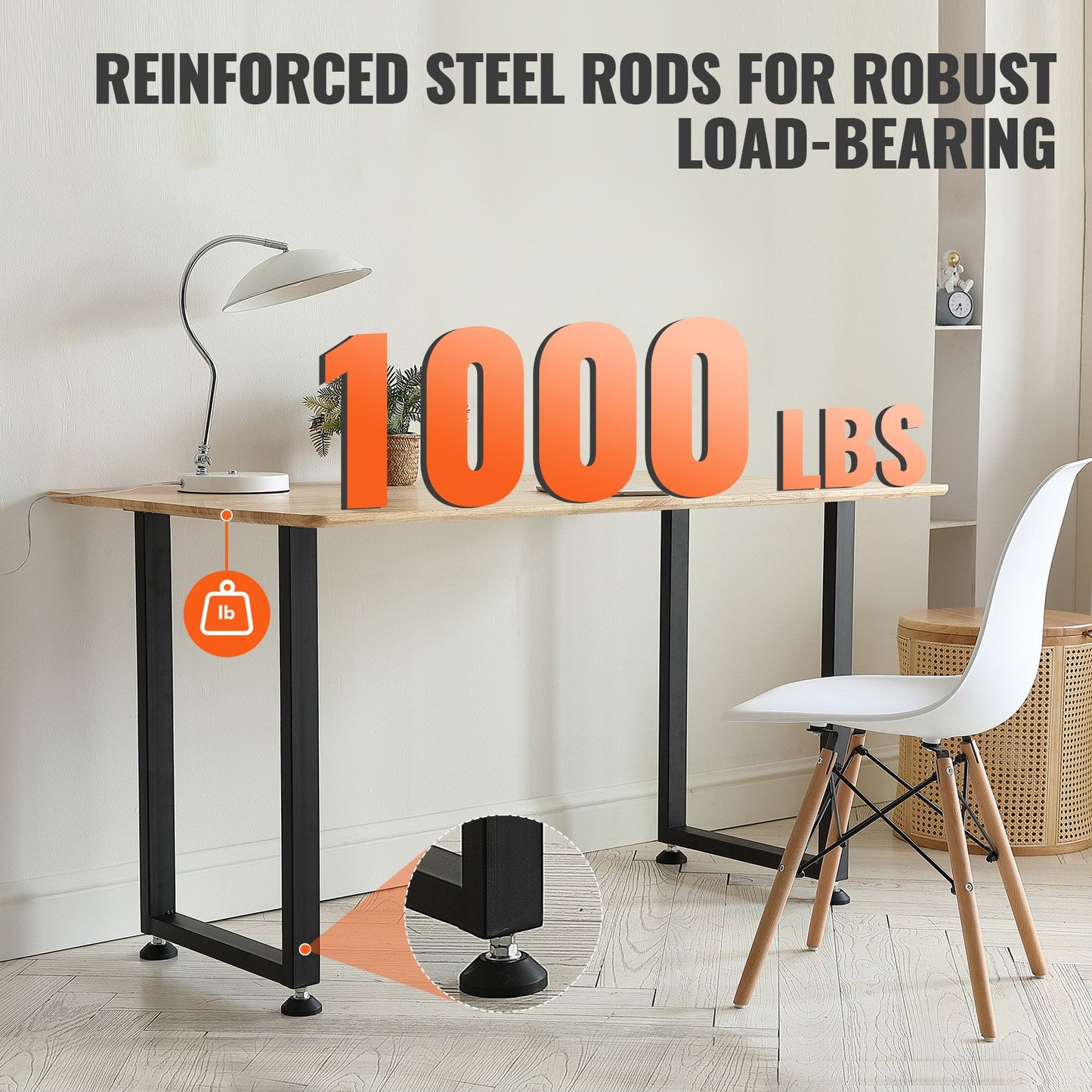VEVOR 711.2MM Adjustable Furniture Legs, Square Reinforced Steel Office Table legs