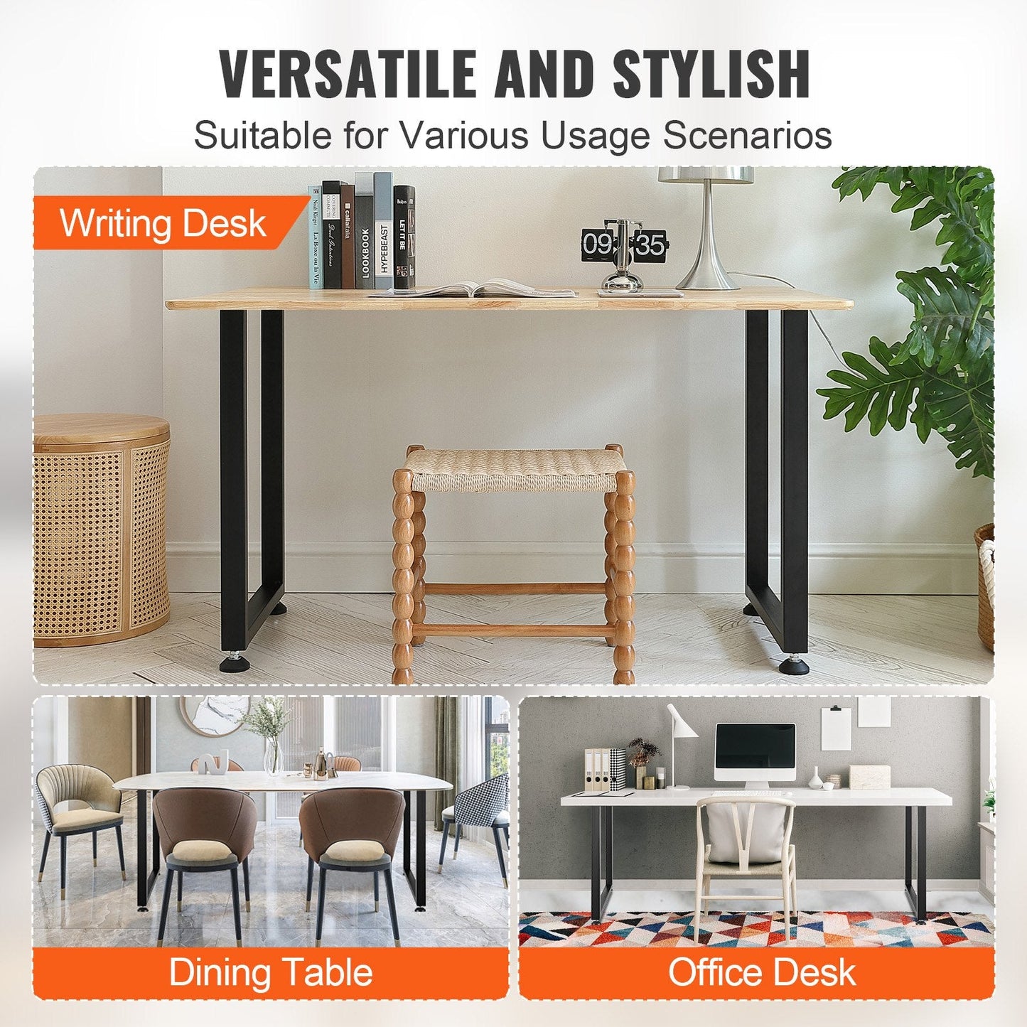 Adjustable 0.71m Steel Table Legs, Heavy Duty, Set of 2, 454kg Capacity