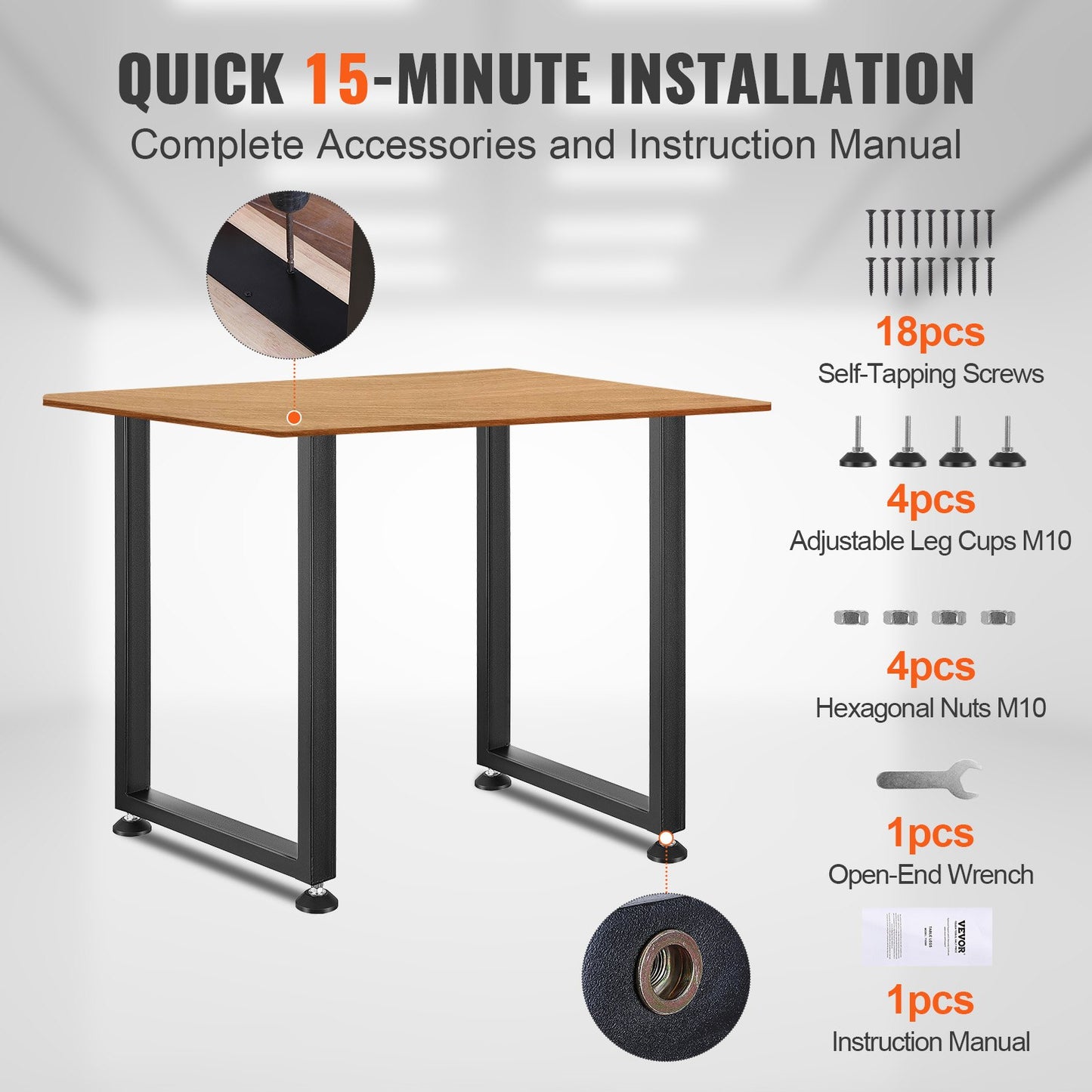 VEVOR 711.2MM Adjustable Furniture Legs, Square Reinforced Steel Office Table legs
