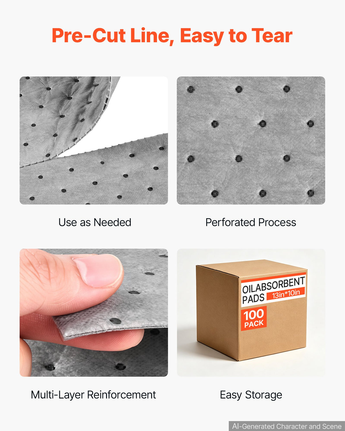 Oil & Water Absorbent Pads, 33x25 cm 100-Pack, Heavy-Duty Spill Absorbing Pads, Universal for Gasoline/Engine Oil/Water/Coolant, Durable PP Spill Control Mats for Garage Workshop Factory