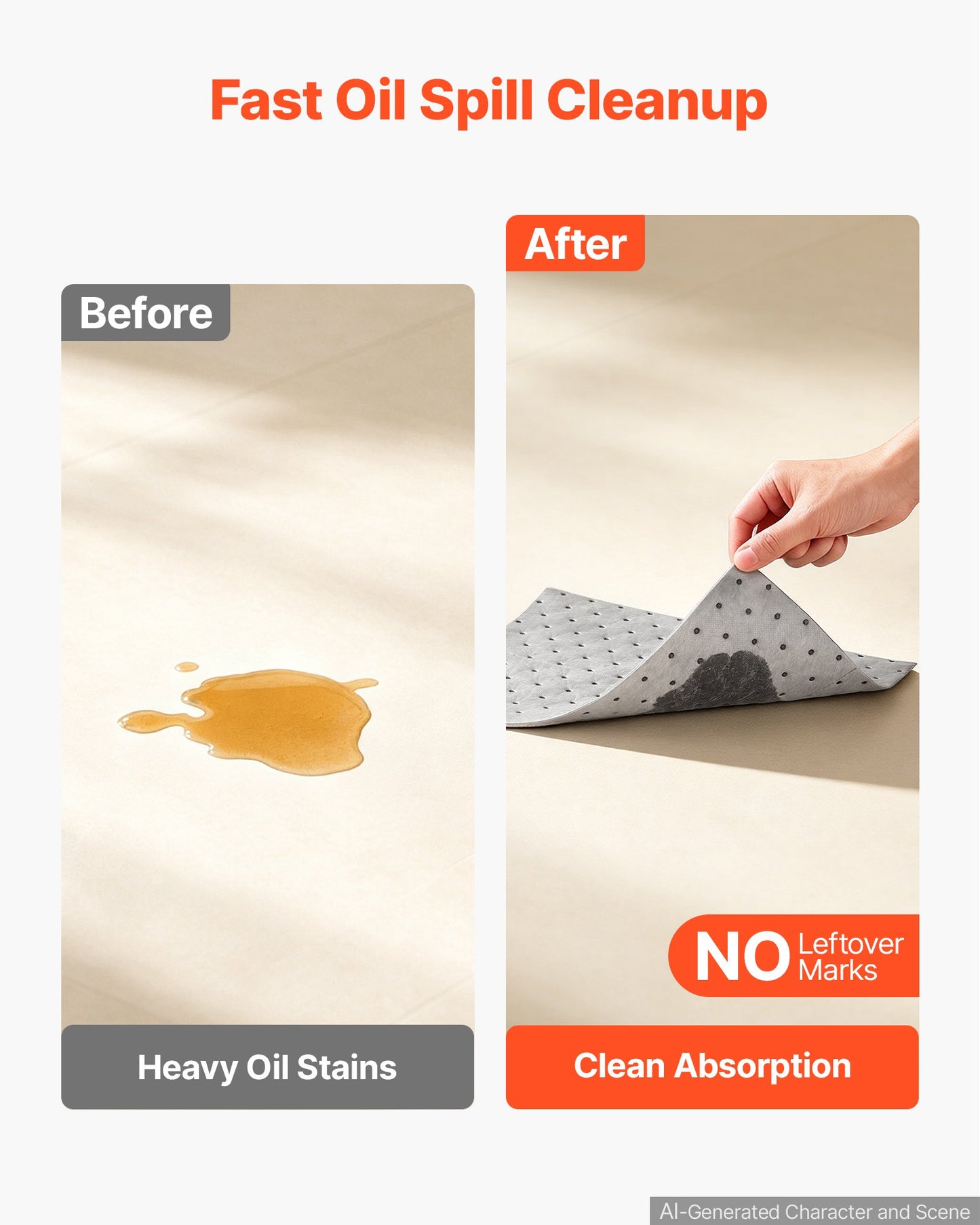 Oil & Water Absorbent Pads, 33x25 cm 100-Pack, Heavy-Duty Spill Absorbing Pads, Universal for Gasoline/Engine Oil/Water/Coolant, Durable PP Spill Control Mats for Garage Workshop Factory