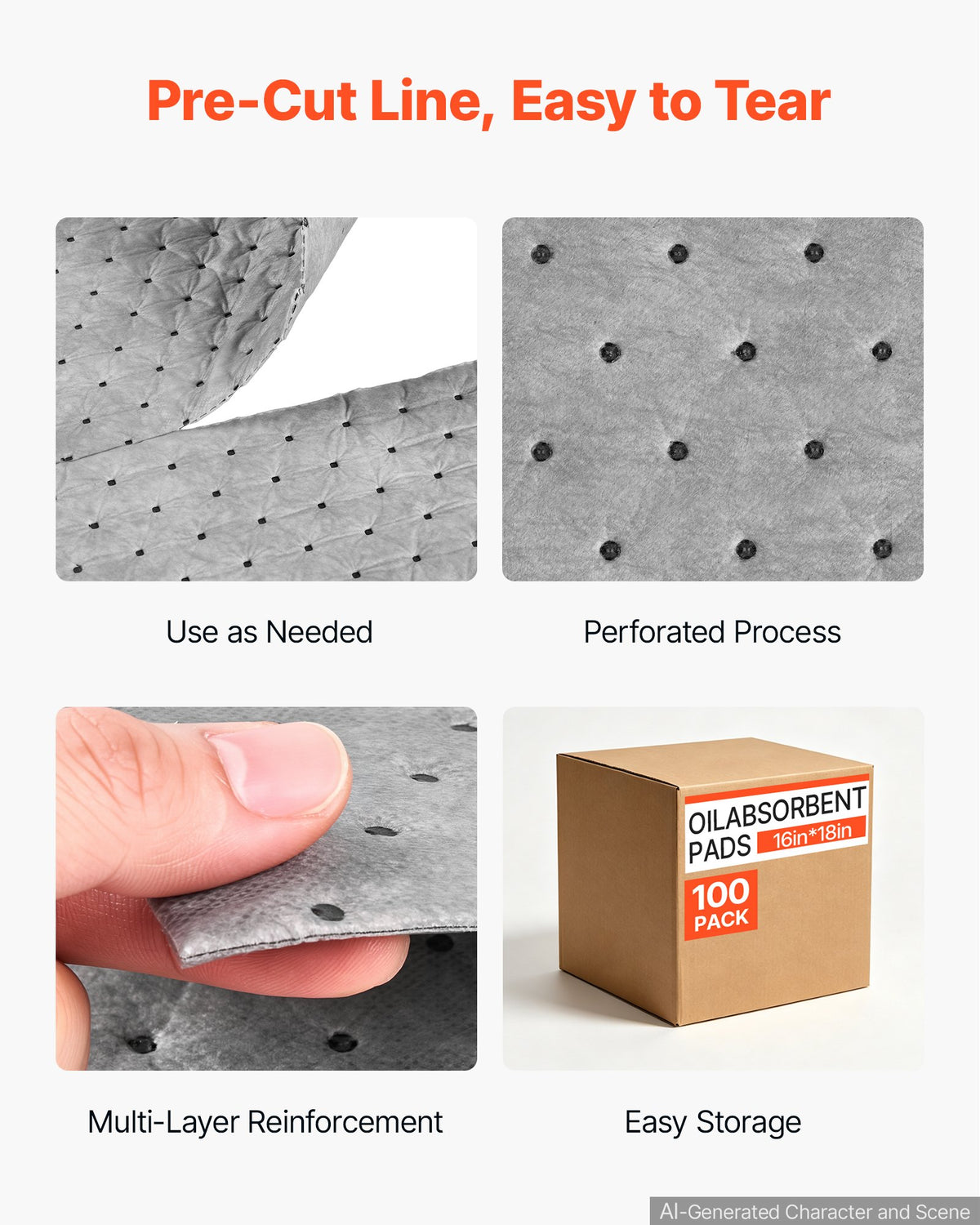 Oil & Water Absorbent Pads, 41x46 cm 100-Pack, Heavy-Duty Spill Absorbing Pads, Universal for Gasoline/Engine Oil/Water/Coolant, Durable PP Spill Control Mats for Garage Workshop Factory