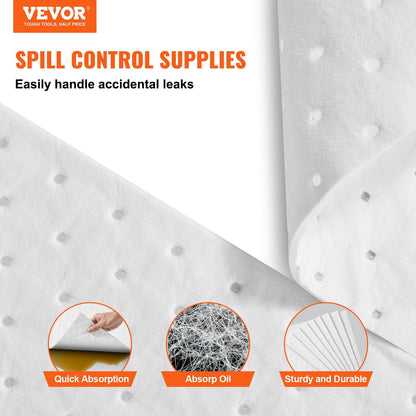 Oil Spill Absorbent Pads, 6.5 kg, 0.38x0.5m, Pack of 100, 20 Gal Capacity