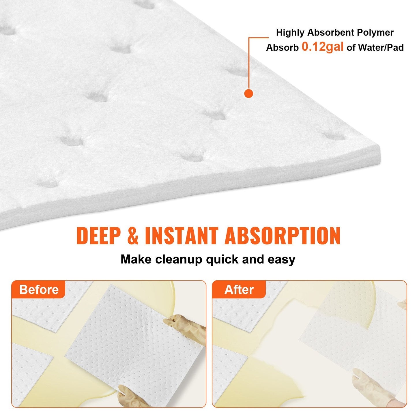 Oil Spill Absorbent Pads, 6.5 kg, 0.38x0.5m, Pack of 100, 20 Gal Capacity