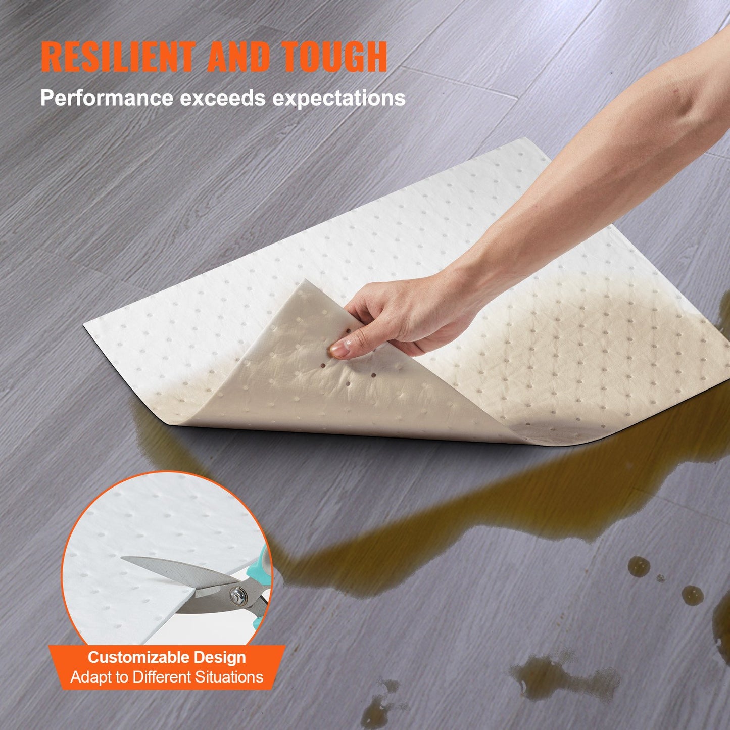 VEVOR Spill Absorbent Pads, Oil Absorbing Mat Absorbs up 20 Gal, 15" L x20" W Polypropylene