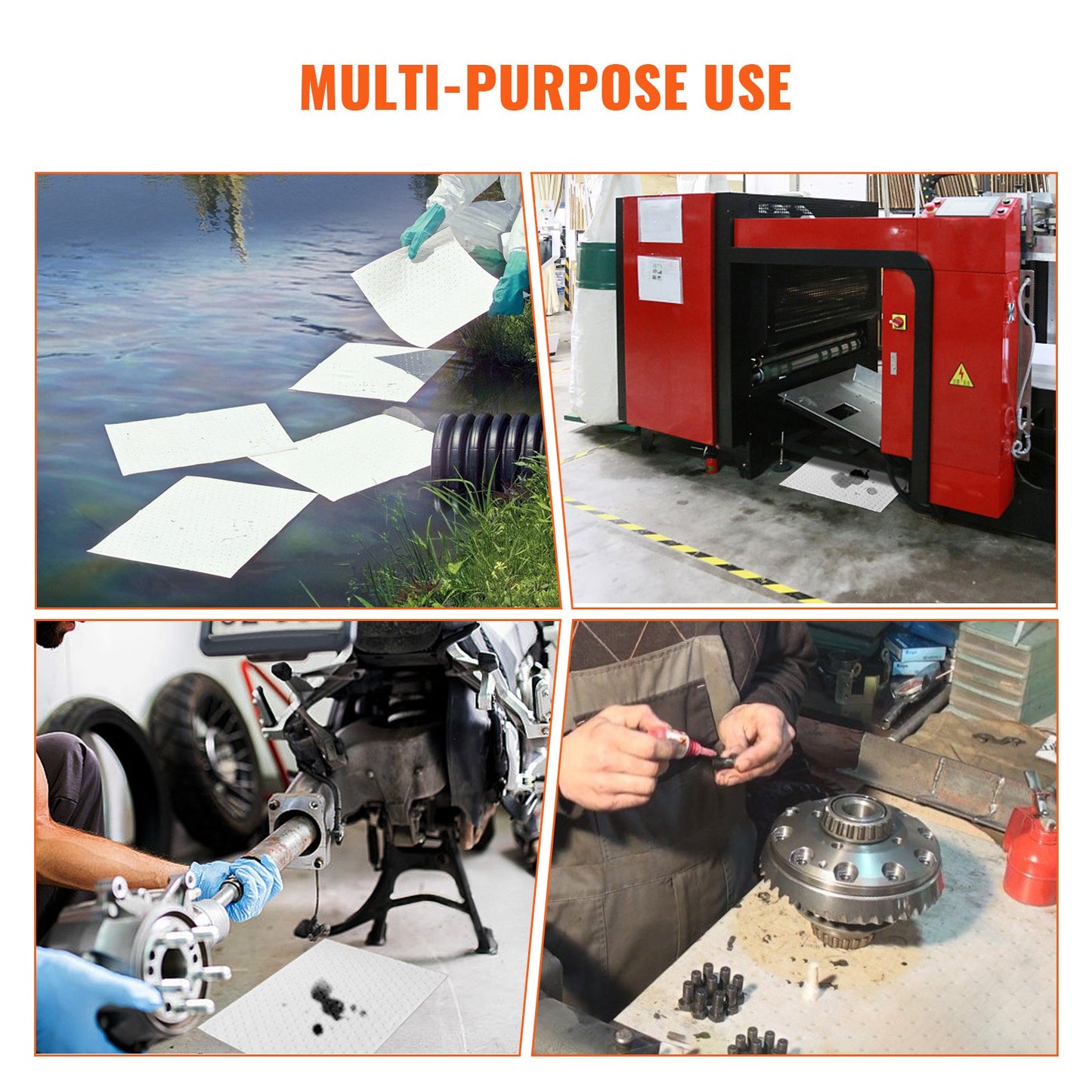VEVOR Spill Absorbent Pads, Oil Absorbing Mat Absorbs up 20 Gal, 15" L x20" W Polypropylene