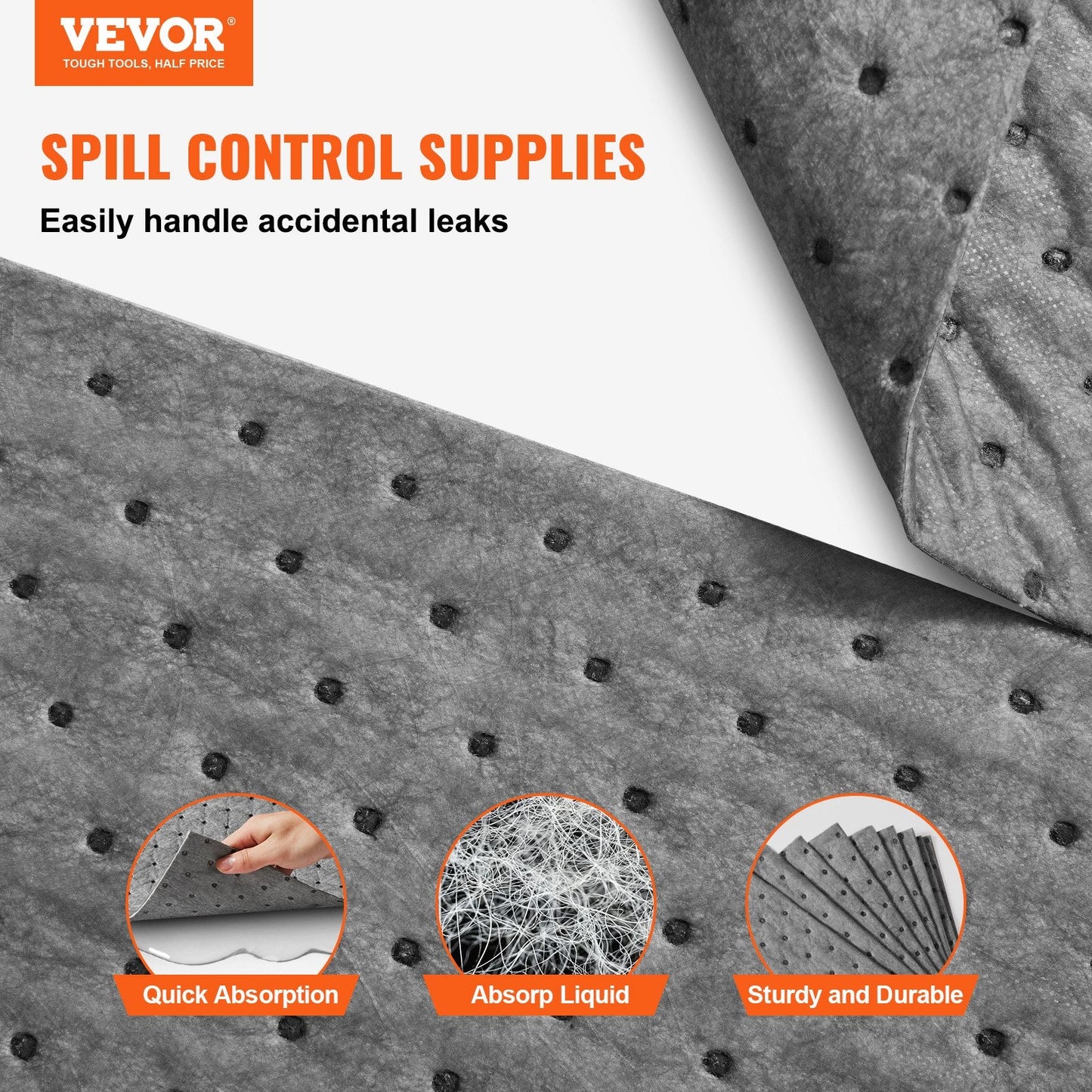 Universal Absorbent Pads, 12 Gal Capacity, 0.33m x 0.25m, Pack of 100