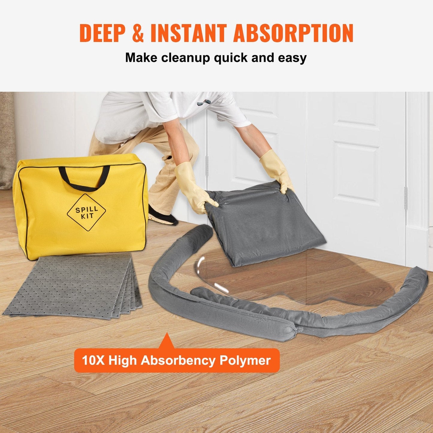 Universal Spill Kit, 43-Piece Absorbent Set with Gloves and Bag, 4.7 kg